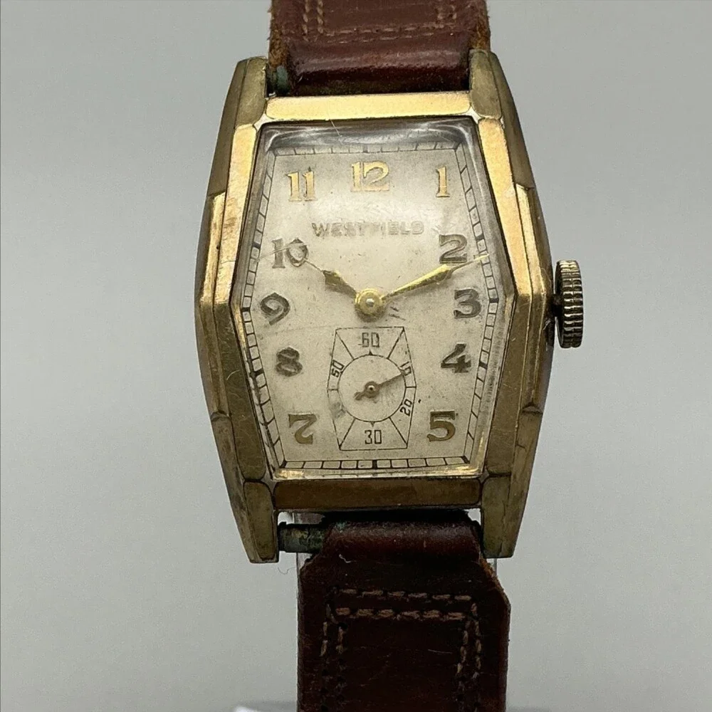 Vintage Westfield Mens Watch 23mm Cream Dial Brown Leather Manual Wind For Parts